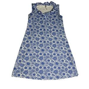 Lulu B Ruffle Geometric Circle Blue White Shift Dress UPF 50 Size Small
